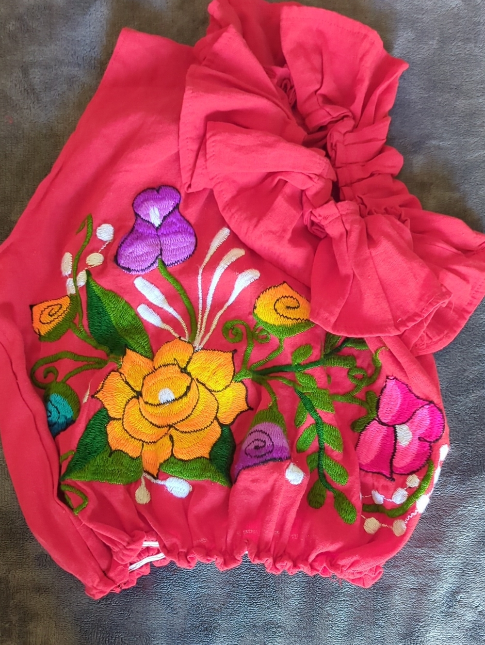 Red Embroidered Floral Tube Top